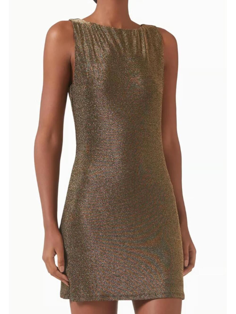 REFORMATION gold glitter Nataly mini dress sz L NWT